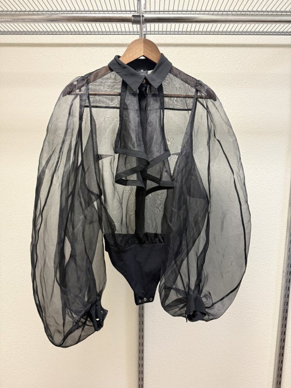 Elisabetta Franchi Black Organza Blouse Bodysuit Balloon Sleeve IT 40 US 4-6